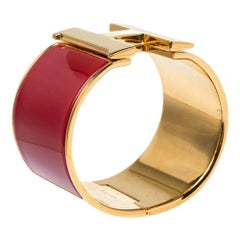 Hermes Clic Clac H Extra Wide Red Enamel Gold Plated Bracelet PM