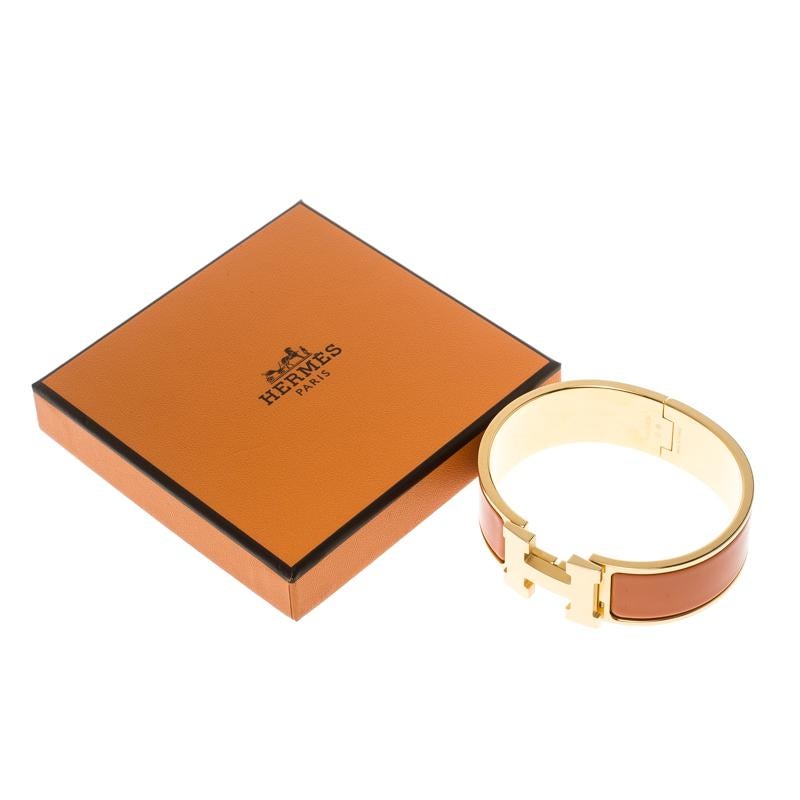 Women's Hermes Clic Clac H Gold Plated Orange Enamel Bracelet