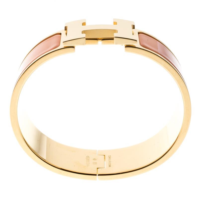 Hermes Clic Clac H Gold Plated Orange Enamel Bracelet 1