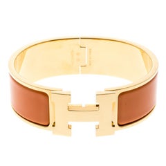 Hermes Clic Clac H Gold Plated Orange Enamel Bracelet