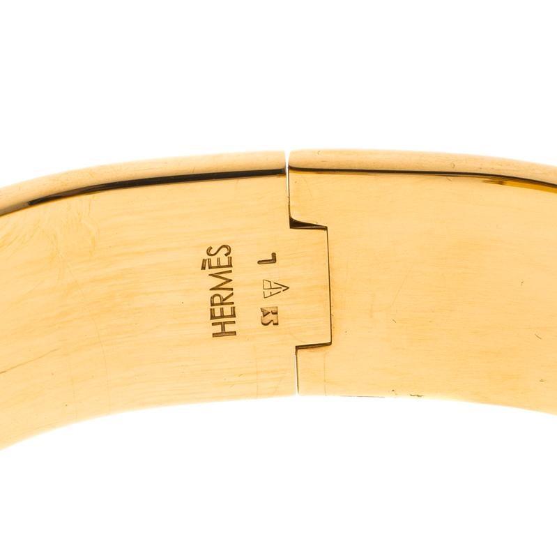 Contemporary Hermes Clic Clac H Grey Enamel Gold Plated Wide Bracelet GM