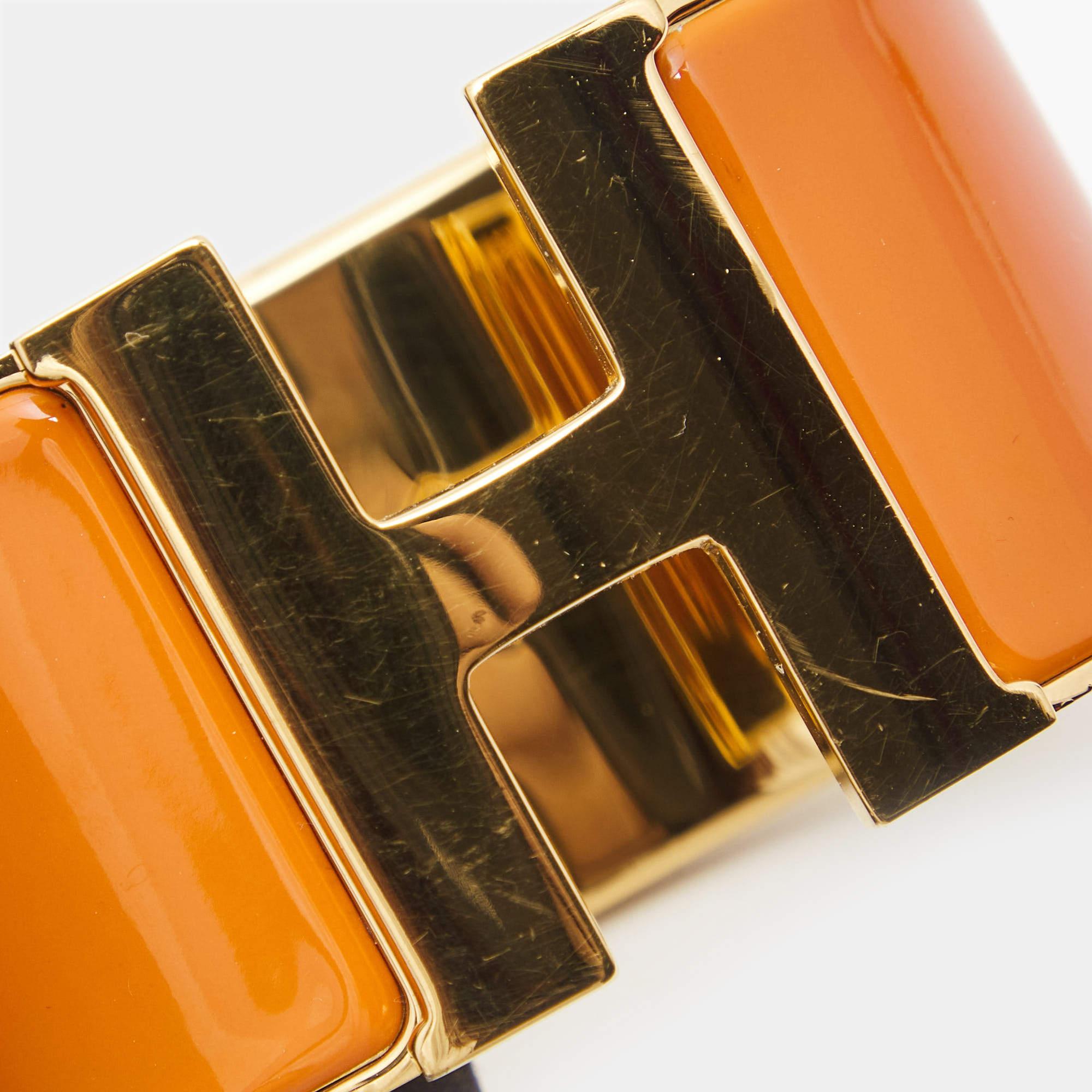 Hermes Clic Clac H Orange Enamel Gold Plated Extra Wide Bracelet In Good Condition In Dubai, Al Qouz 2