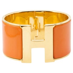 Hermes Clic Clac H Bracelet extra large en plaqué or émaillé orange
