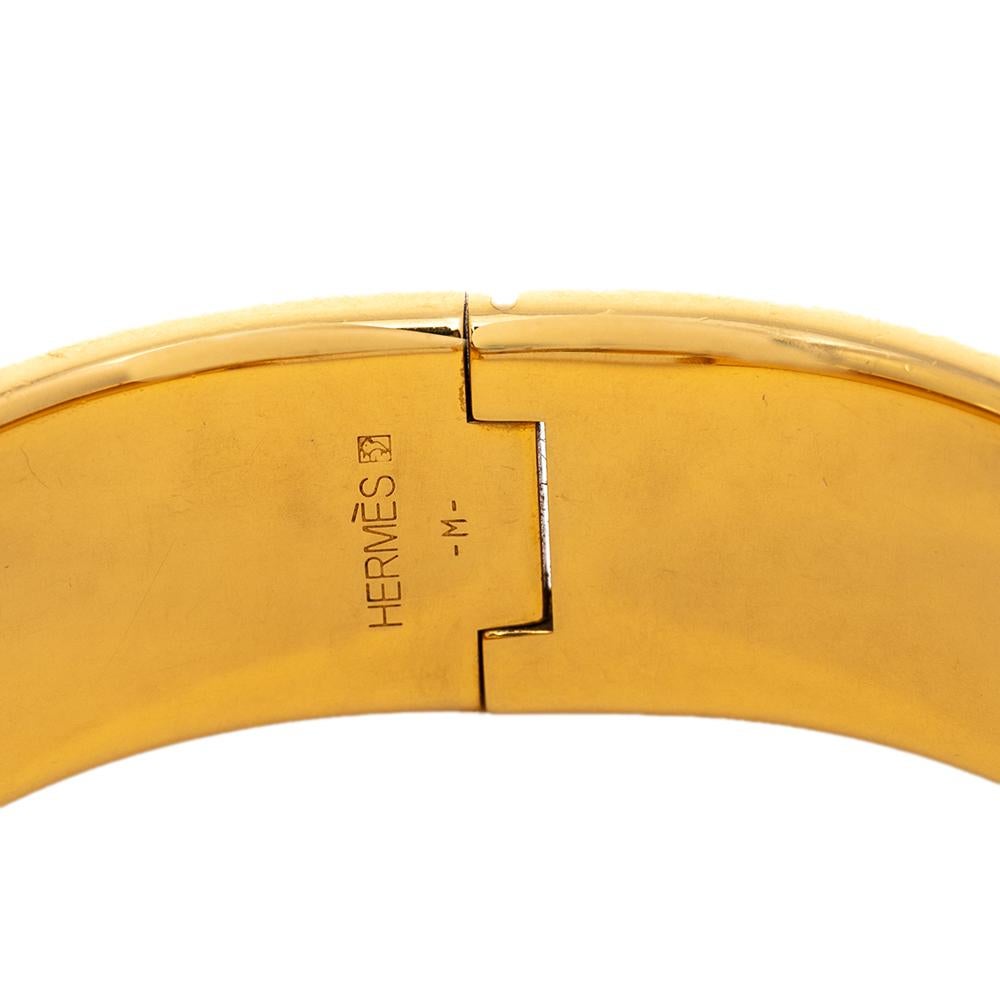 Women's Hermès Clic Clac H Orange Enamel Gold Plated Wide Bracelet PM