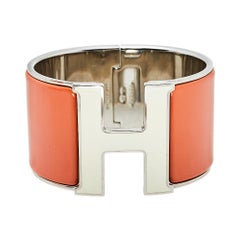 Hermes Clic Clac H Orange Émail Plaqué Palladium Bracelet extra large PM