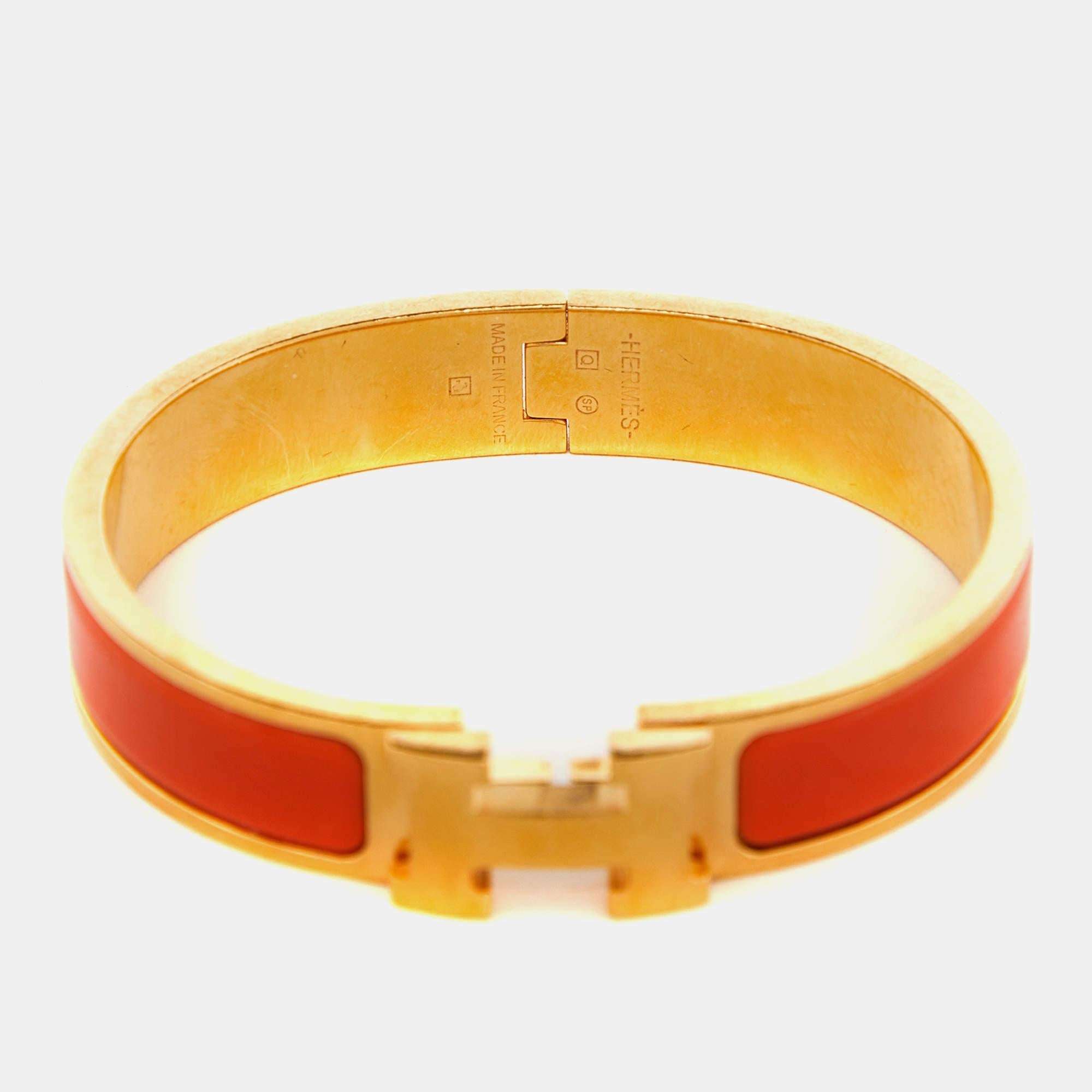 Contemporary Hermes Clic Clac H Orange Gold Plated Bracelet