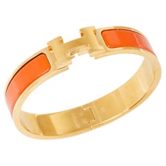 Hermes Clic Clac H Orange Gold Plated Bracelet