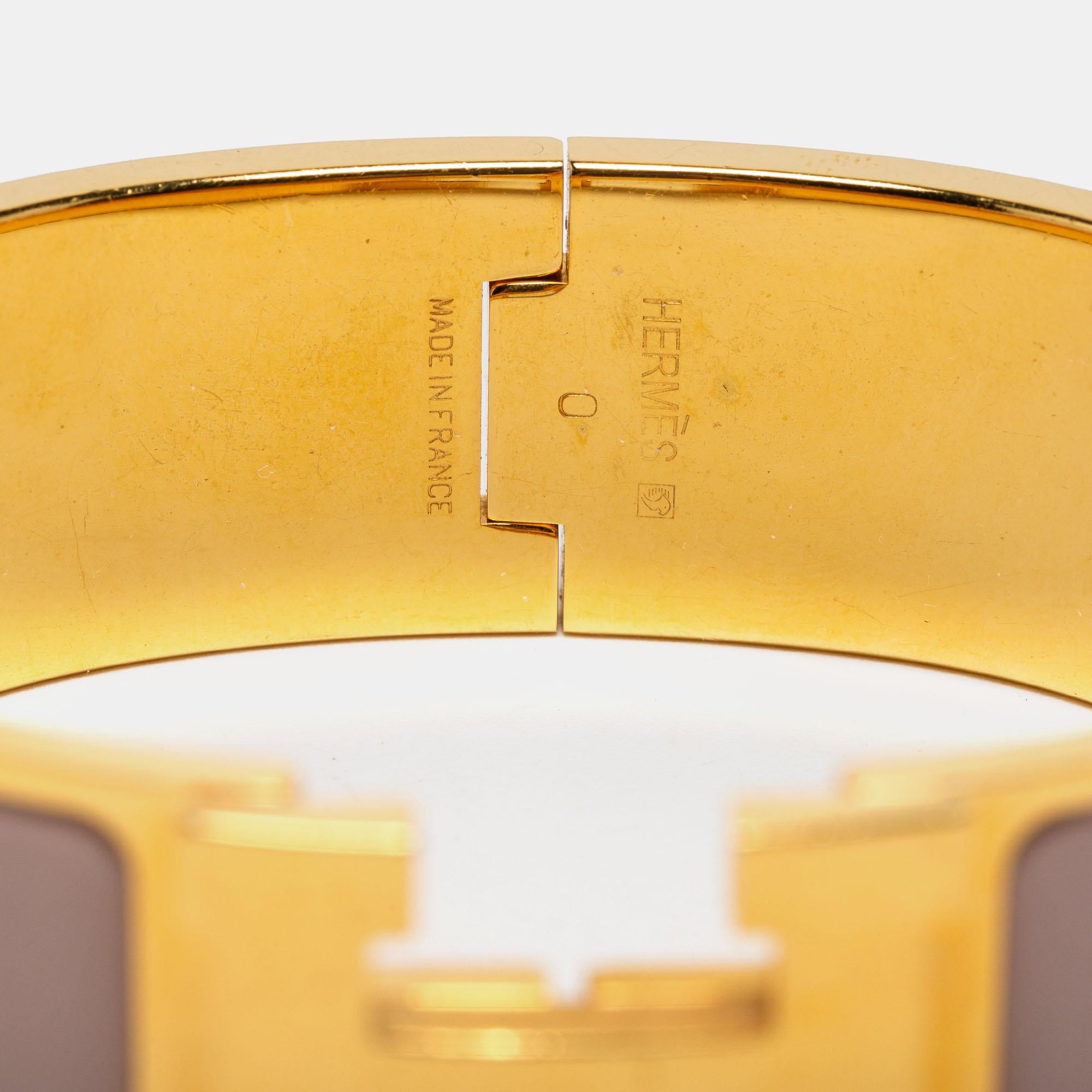 Hermès Clic Clac H Pink Enamel Gold Plated Wide Bracelet 1