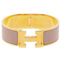 Hermès Clic Clac H Pink Enamel Gold Plated Wide Bracelet
