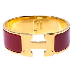 Hermès Clic Clac H Red Enamel Gold Plated Wide Bracelet PM