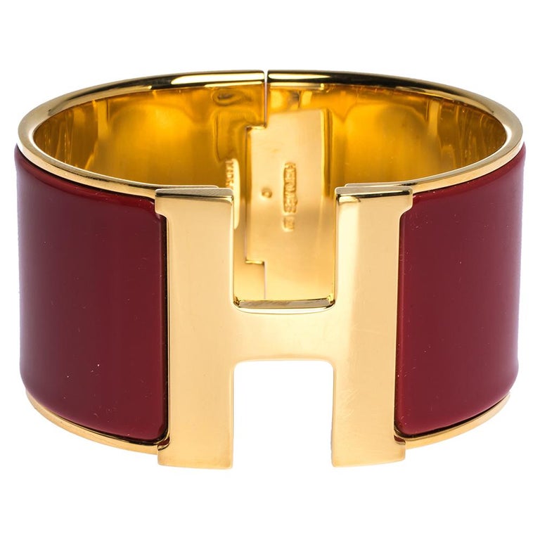 Hermes Clic Clac H Red Enamel Gold Plated XL Bracelet GM at 1stDibs