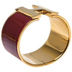 Hermes Clic Clac H Red Enamel Gold Plated XL Bracelet GM