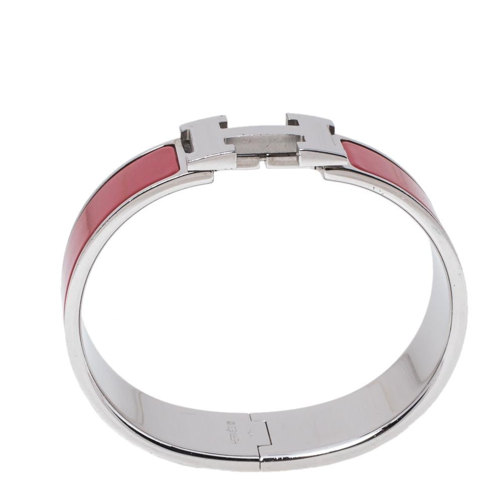 Hermès Clic Clac H Red Enamel Palladium Plated Bracelet GM In Good Condition In Dubai, Al Qouz 2