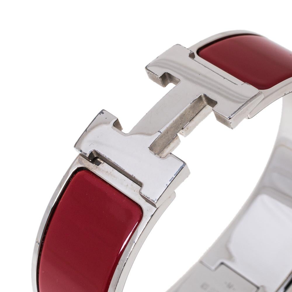 Hermès Clic Clac H Red Enamel Palladium Plated Bracelet GM 1