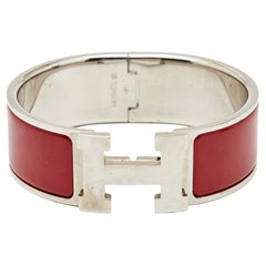 Hermès Clic Clac H Red Enamel Palladium Plated Wide Bracelet