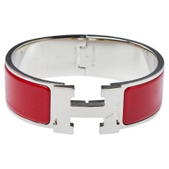 Hermès Clic Clac H Red Enamel Palladium Plated Wide Bracelet PM
