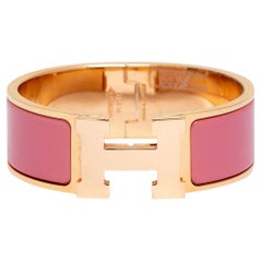 Hermès Clic Clac H Rose Velours Enamel Gold Plated Wide Bracelet PM