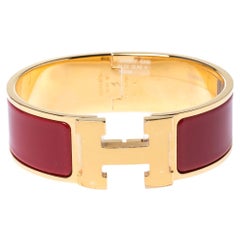 Hermes Clic Clac H Rouge Enamel Gold Plated Wide Bracelet GM