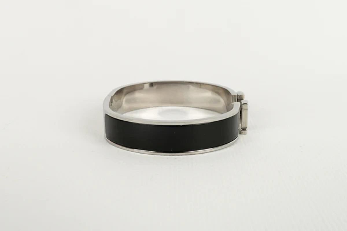 Women's Hermès Clic Clac H Silver Plated Metal and Black Enamel Bracelet