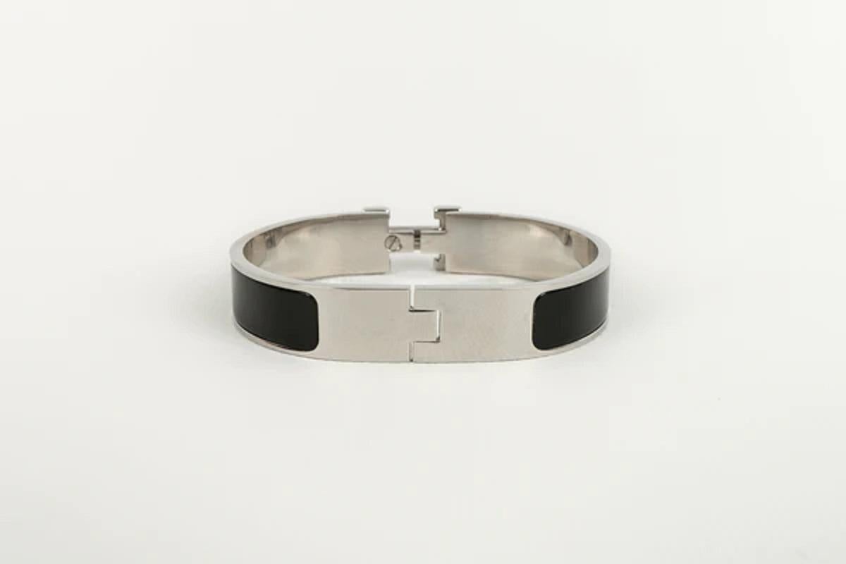 Hermès Clic Clac H Silver Plated Metal and Black Enamel Bracelet 1