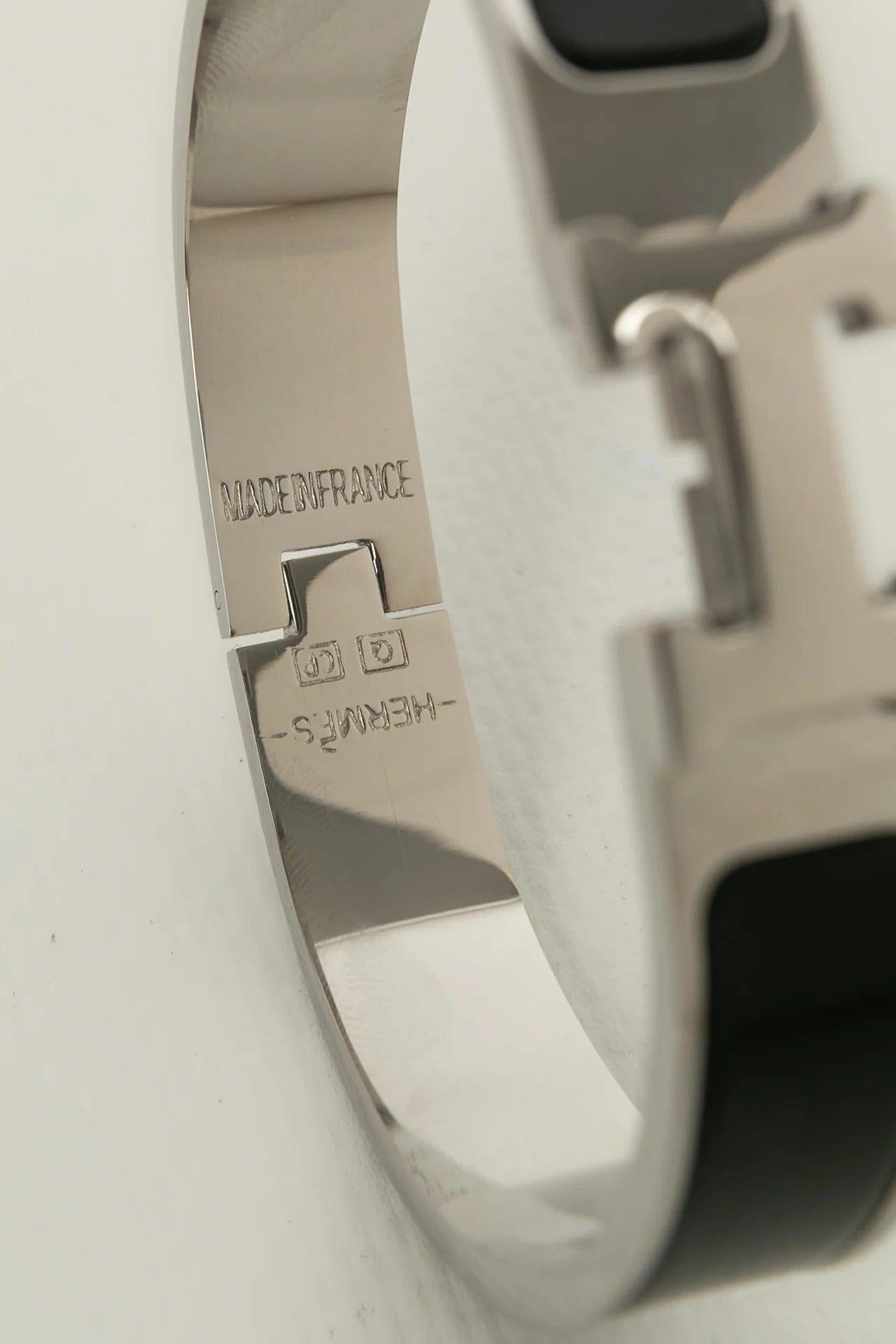 Hermès Clic Clac H Silver Plated Metal and Black Enamel Bracelet 4