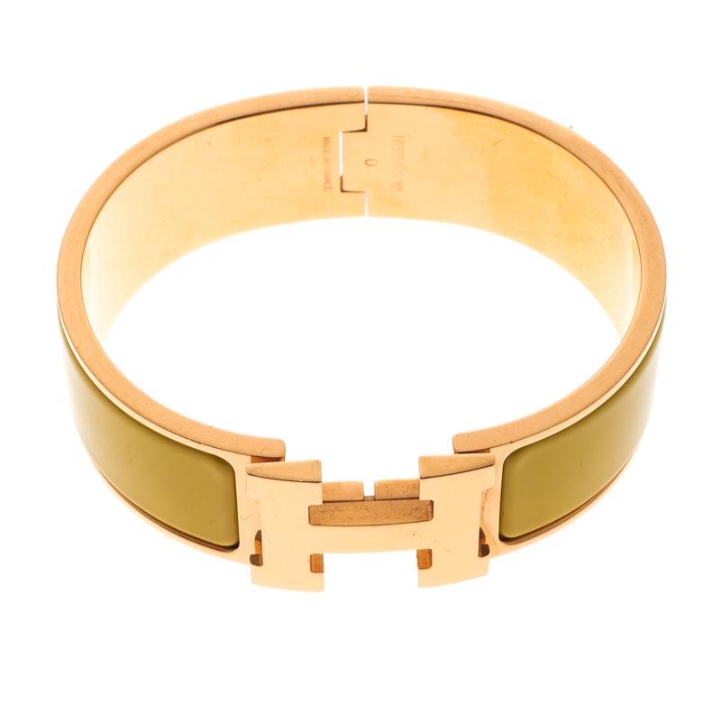 Hermes Clic Clac H Sun Yellow Enamel Gold Plated Wide Bracelet GM In Good Condition In Dubai, Al Qouz 2