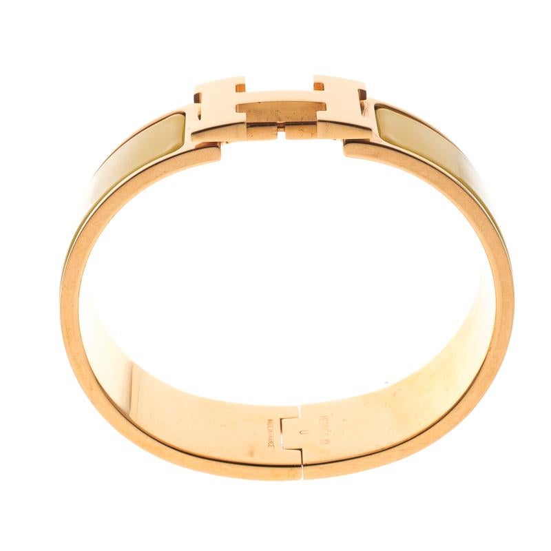 Women's Hermes Clic Clac H Sun Yellow Enamel Gold Plated Wide Bracelet GM