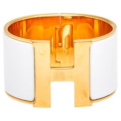 Hermès Clic Clac H White Enamel Gold Plated Extra Wide Bracelet