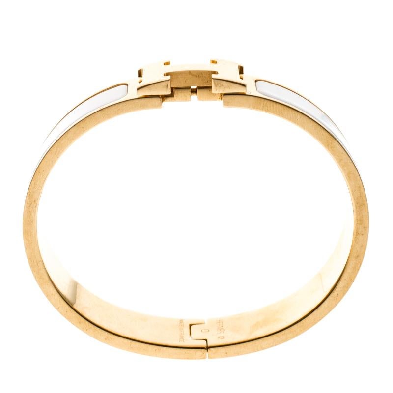 Hermes Clic Clac H White Enamel Gold Plated Narrow Bracelet PM (Zeitgenössisch)
