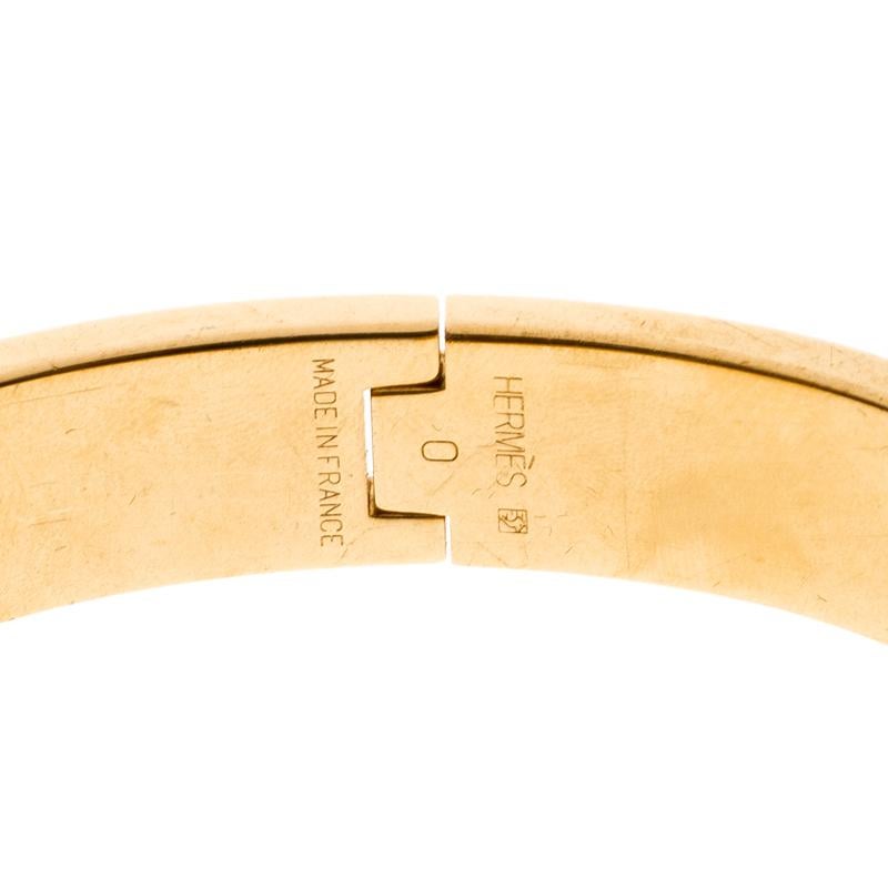 Hermes Clic Clac H White Enamel Gold Plated Narrow Bracelet PM Damen