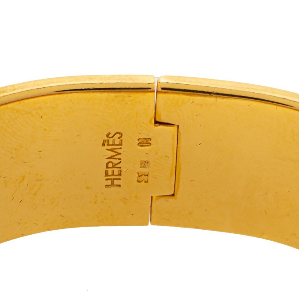 Hermès Clic Clac H White Enamel Gold Plated Wide Bracelet PM 2