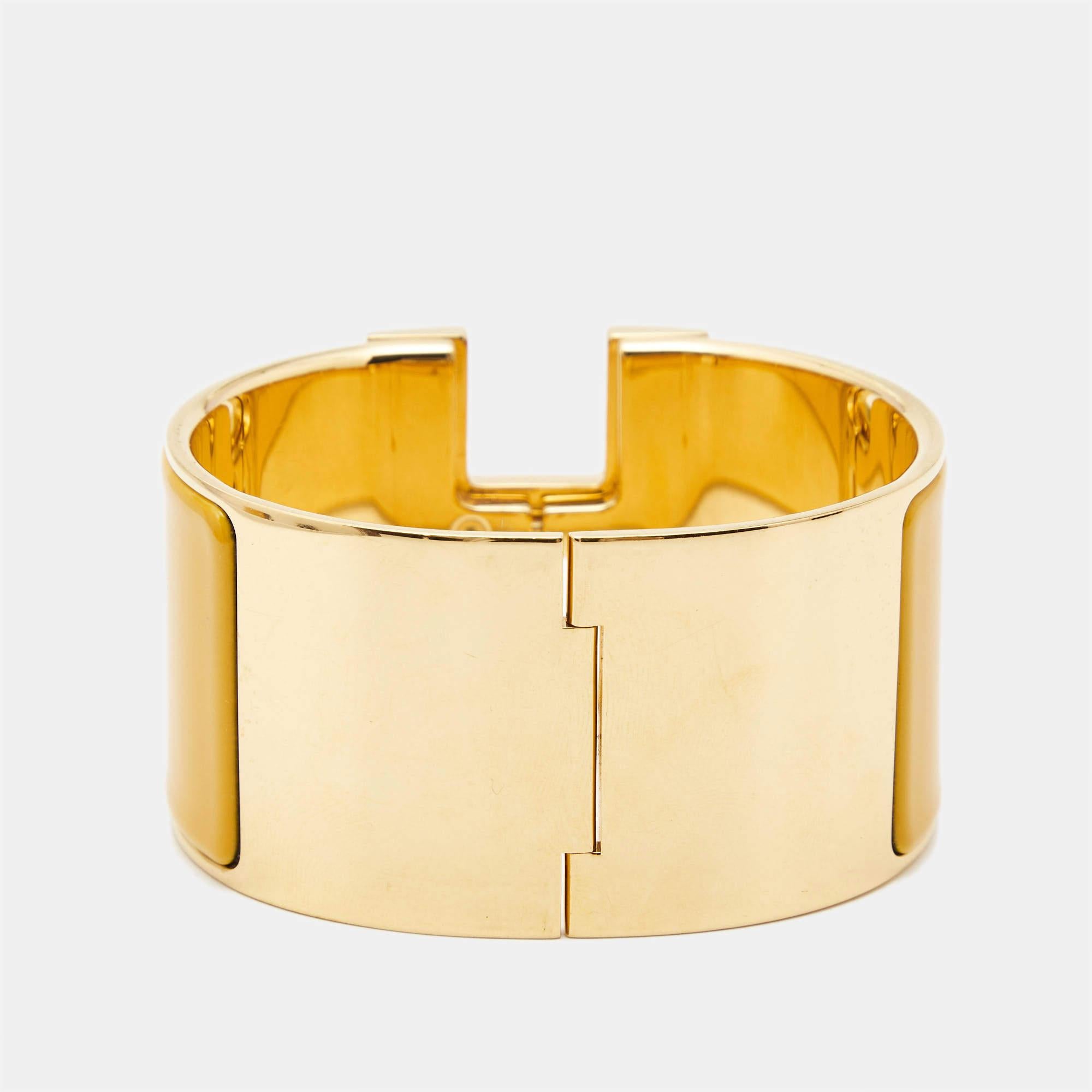 Contemporary Hermes Clic Clac H Yellow Enamel Gold Plated Extra Wide Bracelet