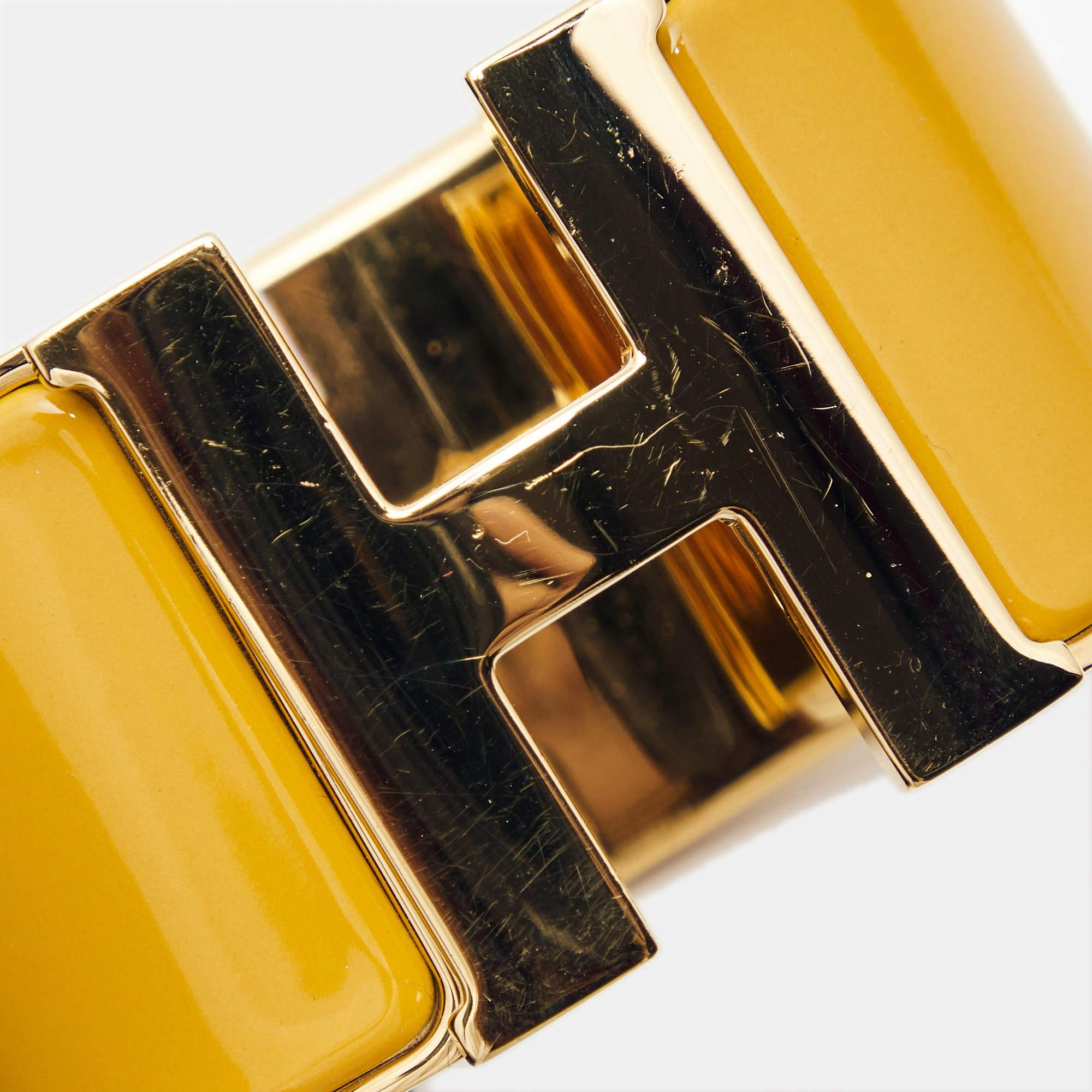 Women's Hermes Clic Clac H Yellow Enamel Gold Plated Extra Wide Bracelet For Sale
