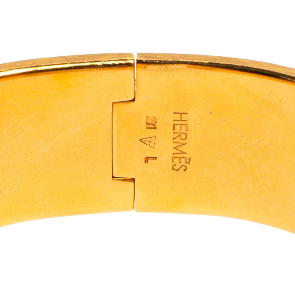 Hermes Clic Clac H Yellow Enamel Gold Plated Wide Bracelet PM In Good Condition In Dubai, Al Qouz 2