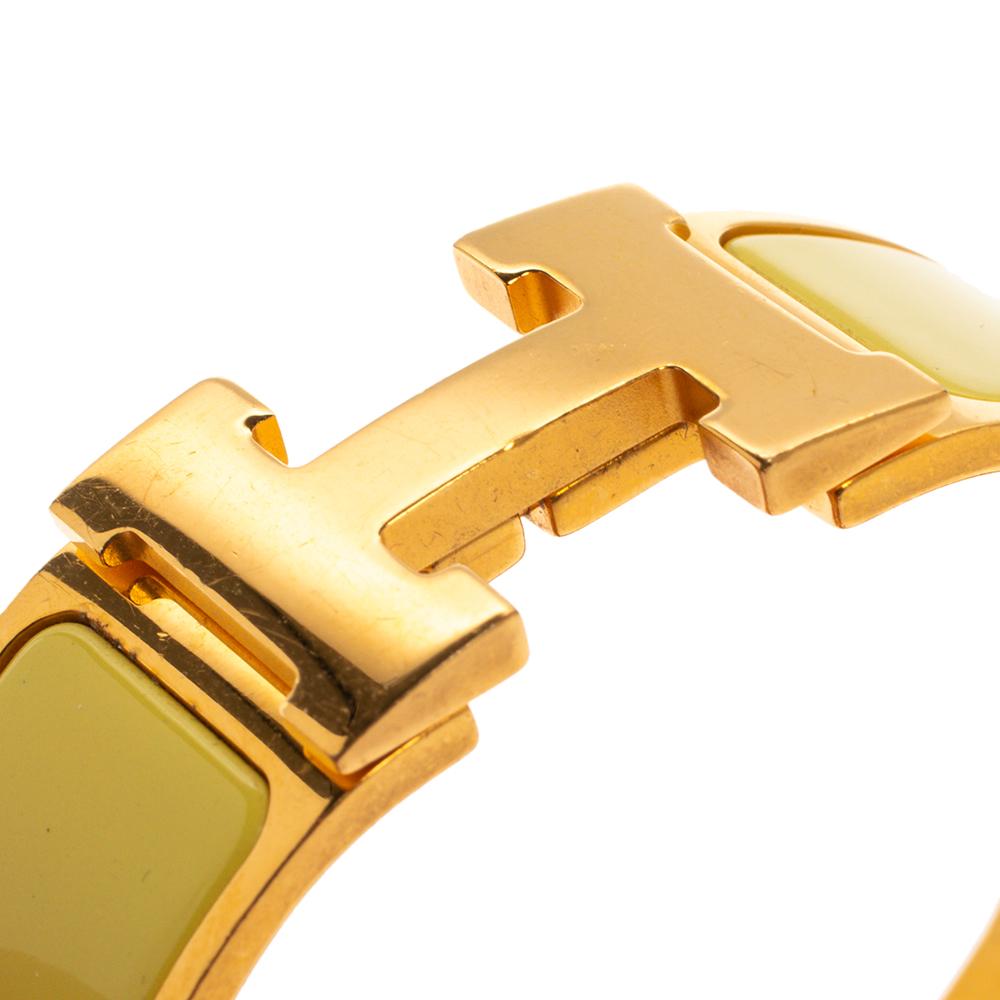 Women's Hermes Clic Clac H Yellow Enamel Gold Plated Wide Bracelet PM