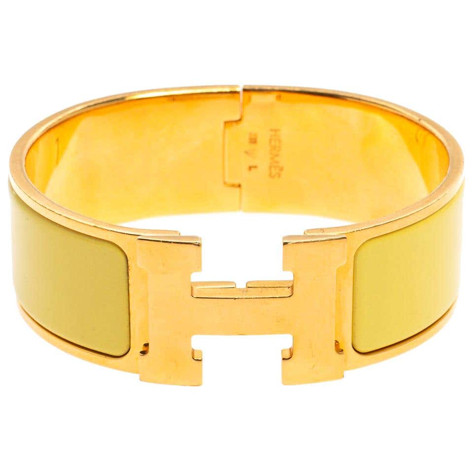 Hermes Clic Clac H Yellow Enamel Gold Plated Wide Bracelet PM at 1stDibs