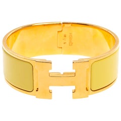 Hermes Clic Clac H Yellow Enamel Gold Plated Wide Bracelet PM