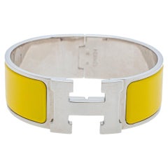 Hermès Clic Clac H Yellow Enamel Palladium Plated Wide Bracelet PM