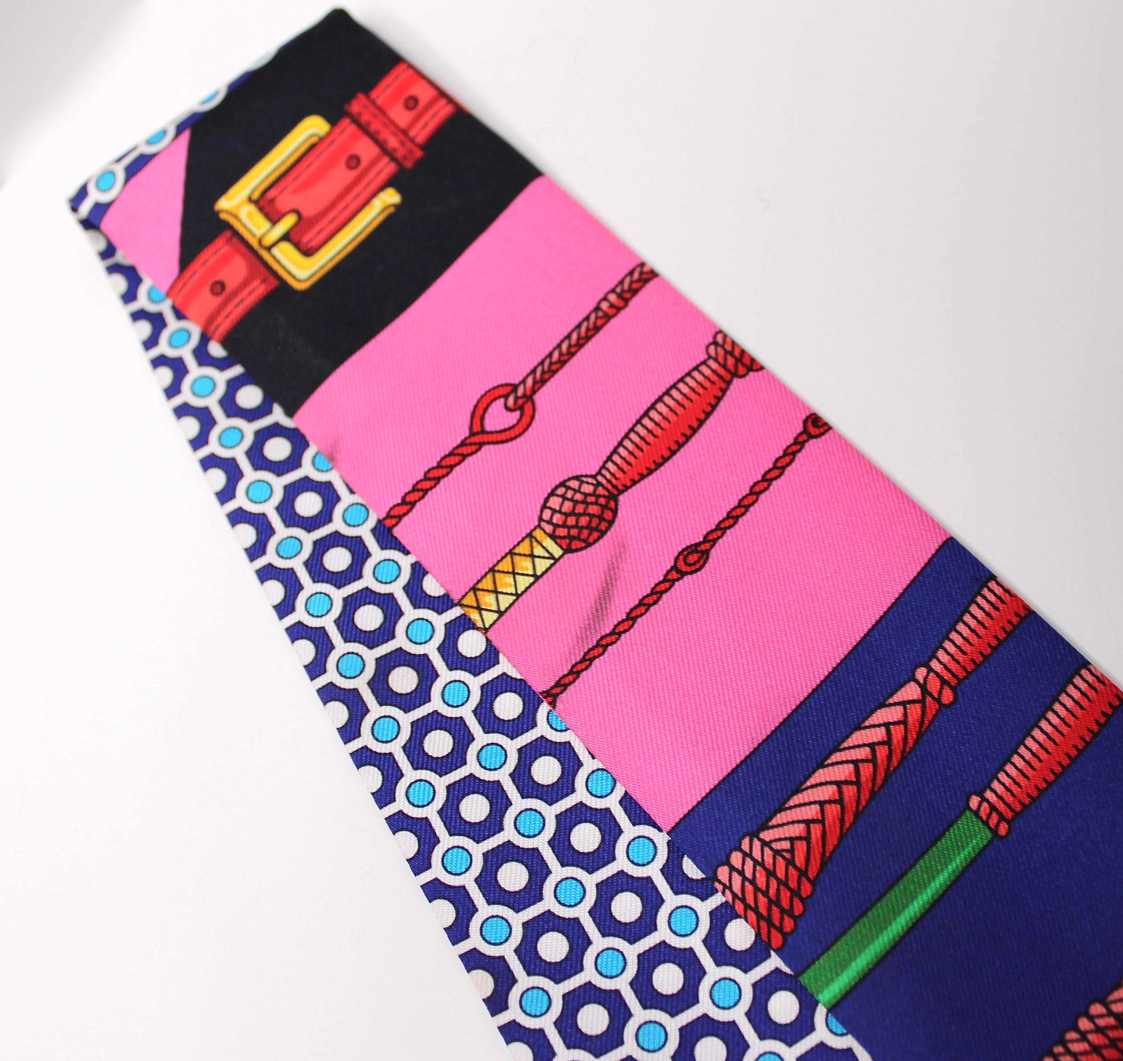 Hermes Clic Clac Modern Cannage Silk Fringe Twilly Scarf en venta 1