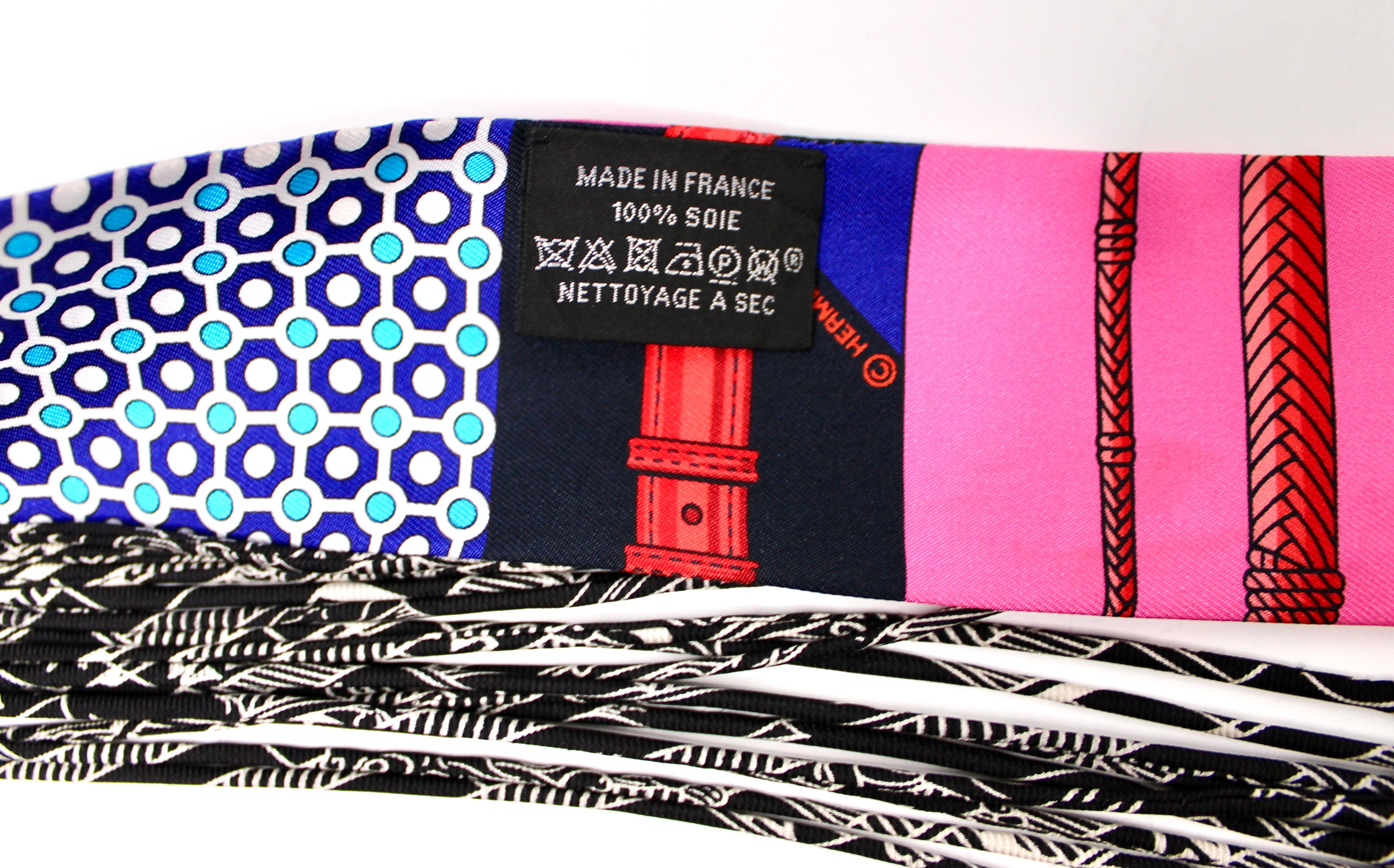 Hermes Clic Clac Modern Cannage Silk Fringe Twilly Scarf en venta 2
