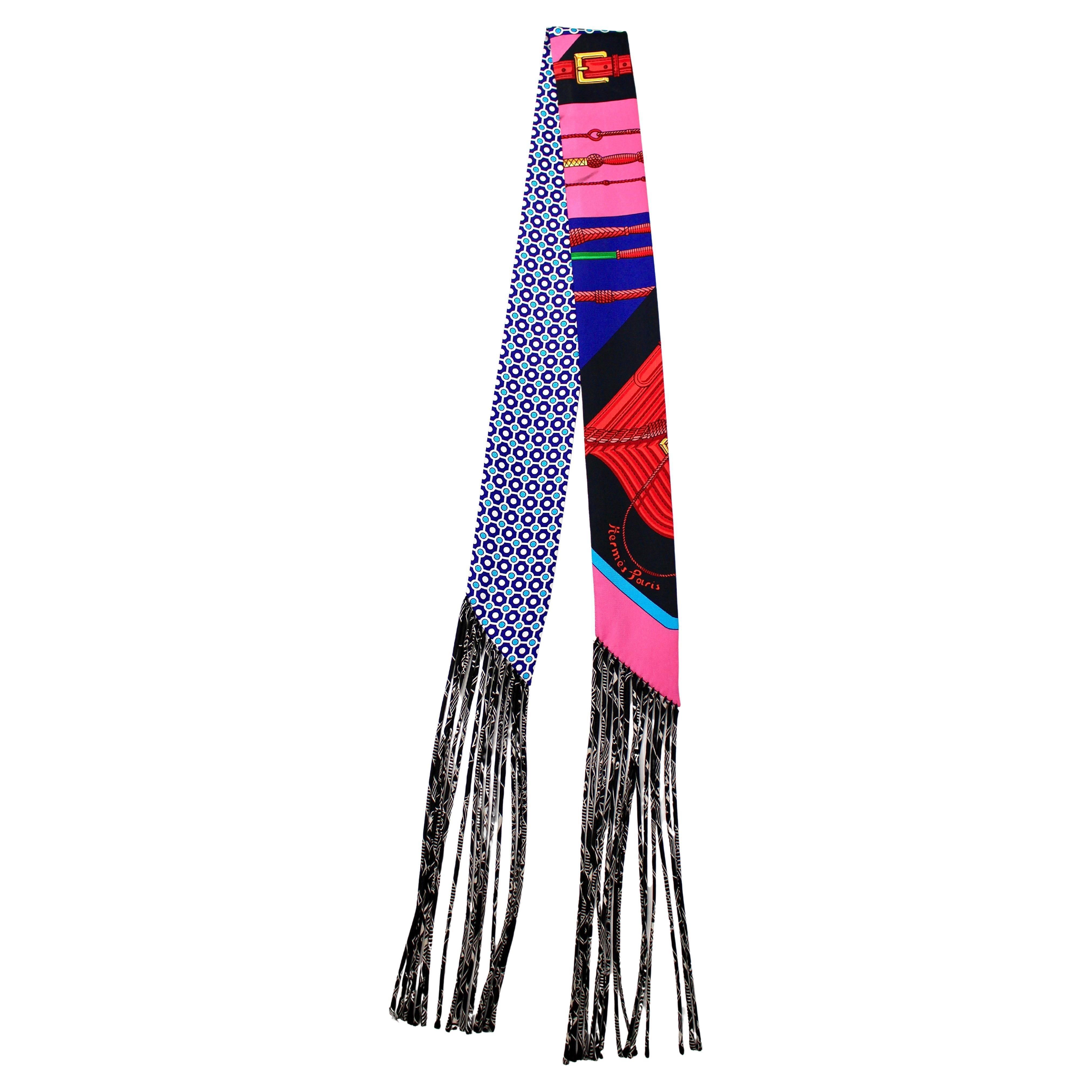 Hermes Clic Clac Modern Cannage Silk Fringe Twilly Scarf en venta