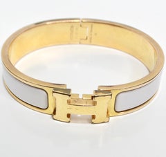 Hermes Clic Clac Narrow H Bracelet White Enamel