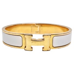 Hermes Clic Clac Narrow H Armband Weiß Emaille