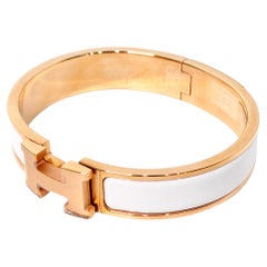Hermes Clic H 18k Gold Plated & White Enamel Bangle Bracelet