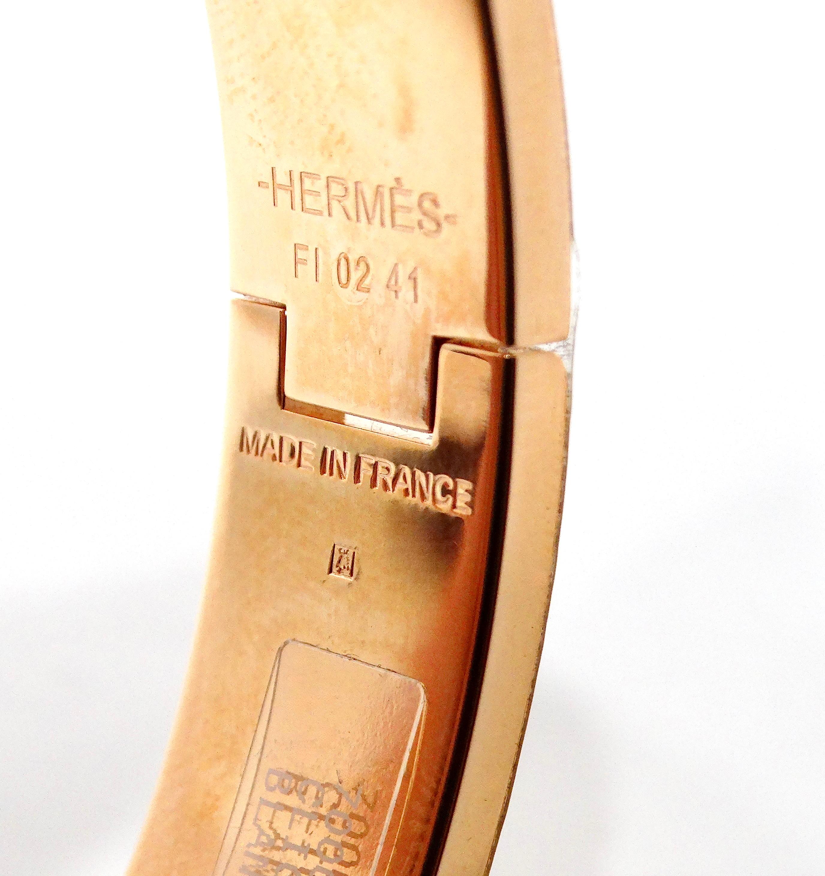 Hermes Clic H 18k Gold Plated & White Enamel Bangle Bracelet en vente 2