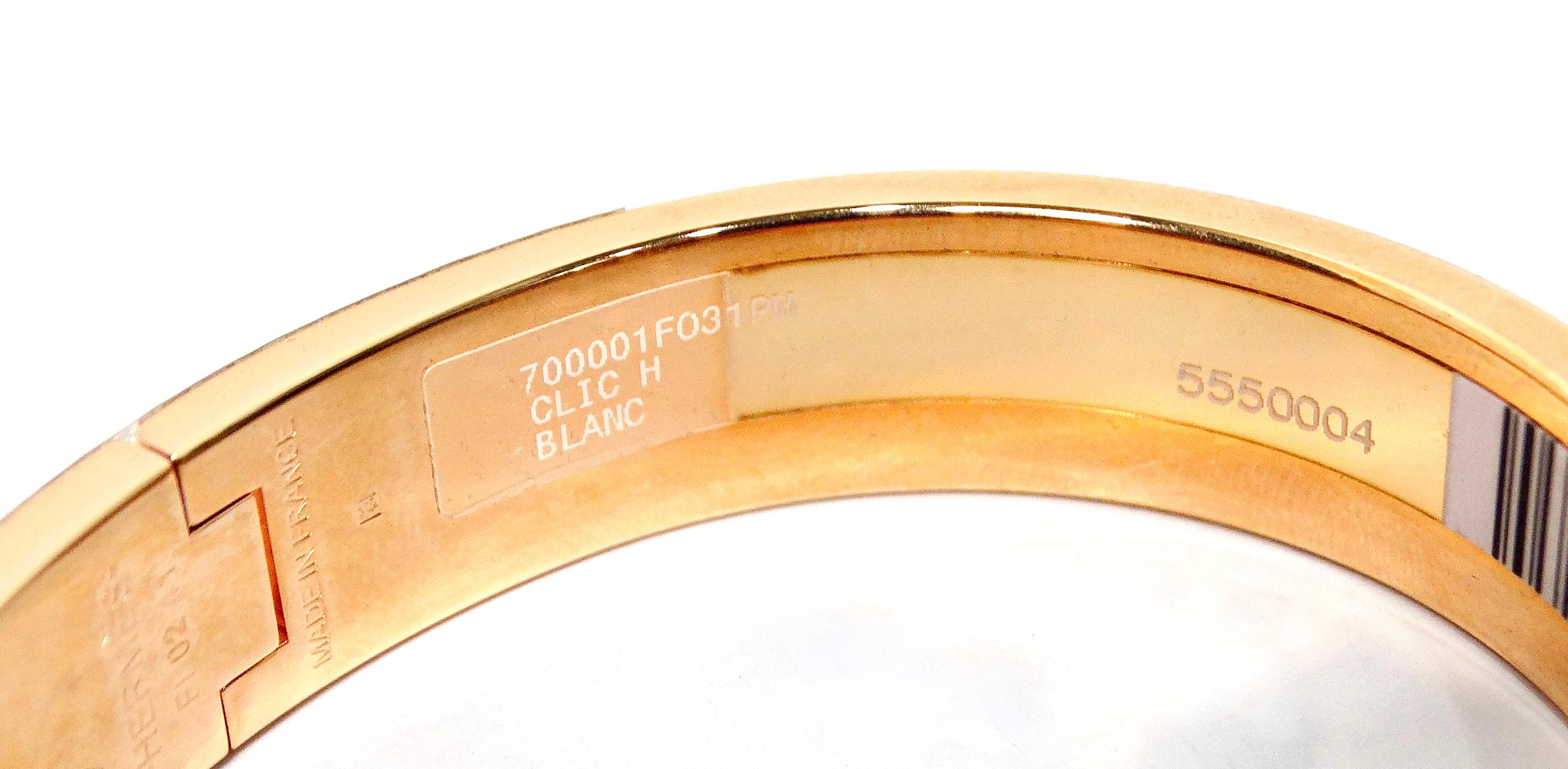 Hermes Clic H 18k Gold Plated & White Enamel Bangle Bracelet en vente 4