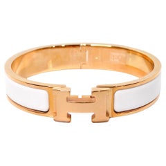 Hermes Clic H 18k Gold Plated & White Enamel Bangle Bracelet