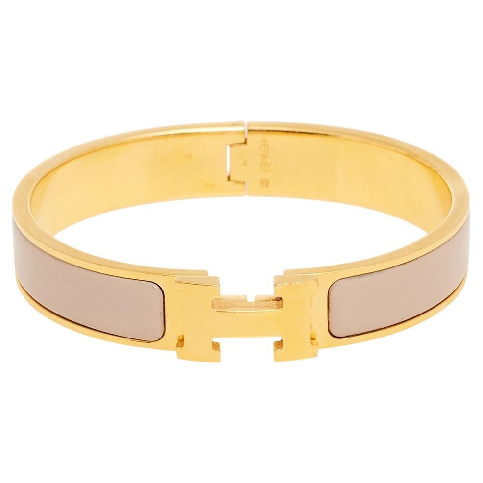 Hermès Clic H Beige Enamel Gold Plated Narrow Bracelet