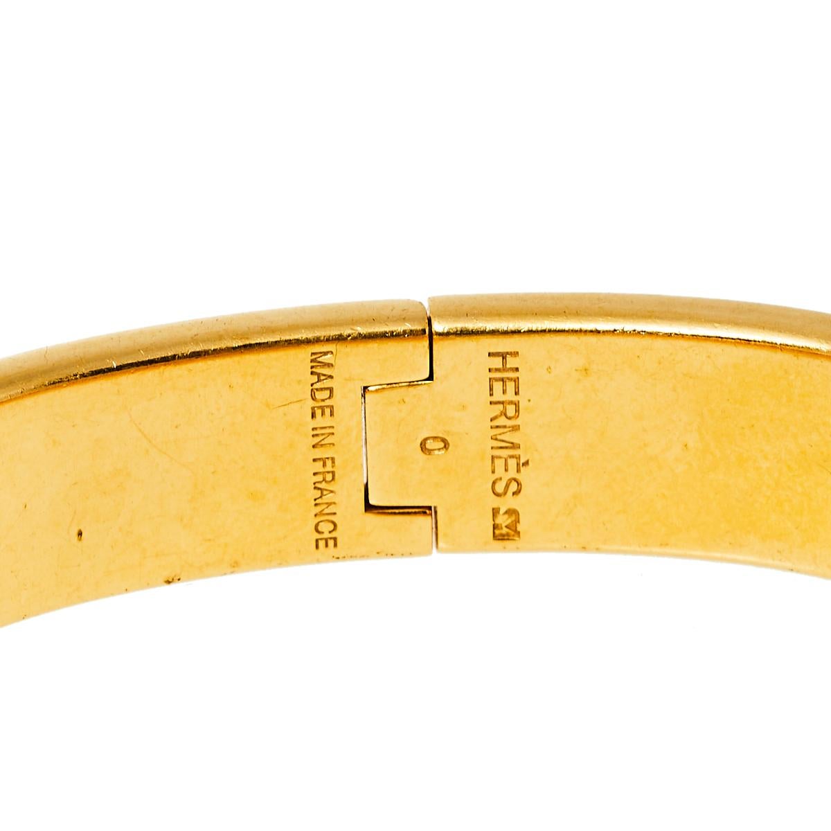 Hermès Clic H Black Enamel Gold Plated Narrow Bracelet PM 1