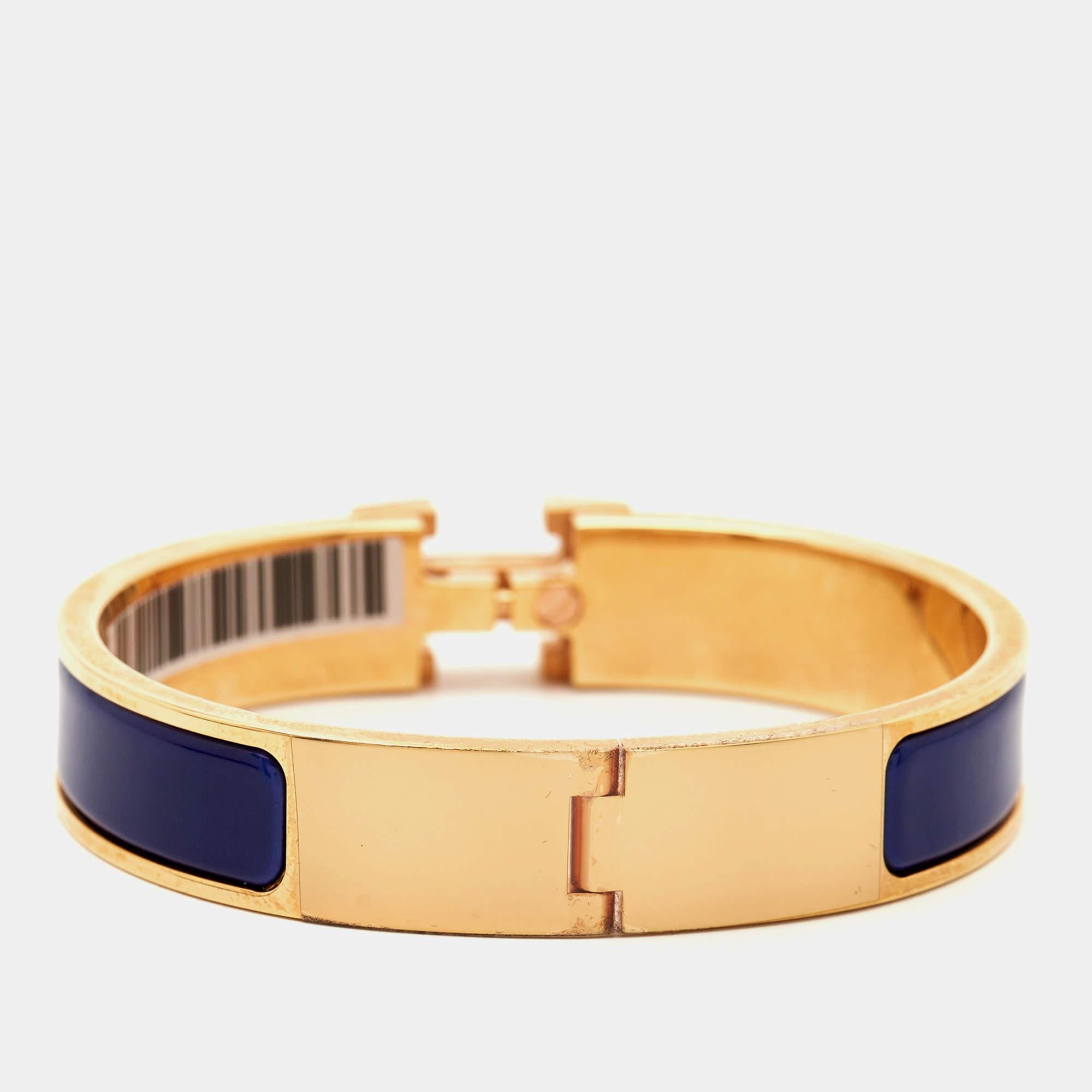 This beautiful Hermes Clic H bracelet is sure to stand out when it sits on your wrist. Crafted with precision, the fine bracelet will be an investment you'll love.

Includes: Original Box, Original Pouch, Info Booklet

